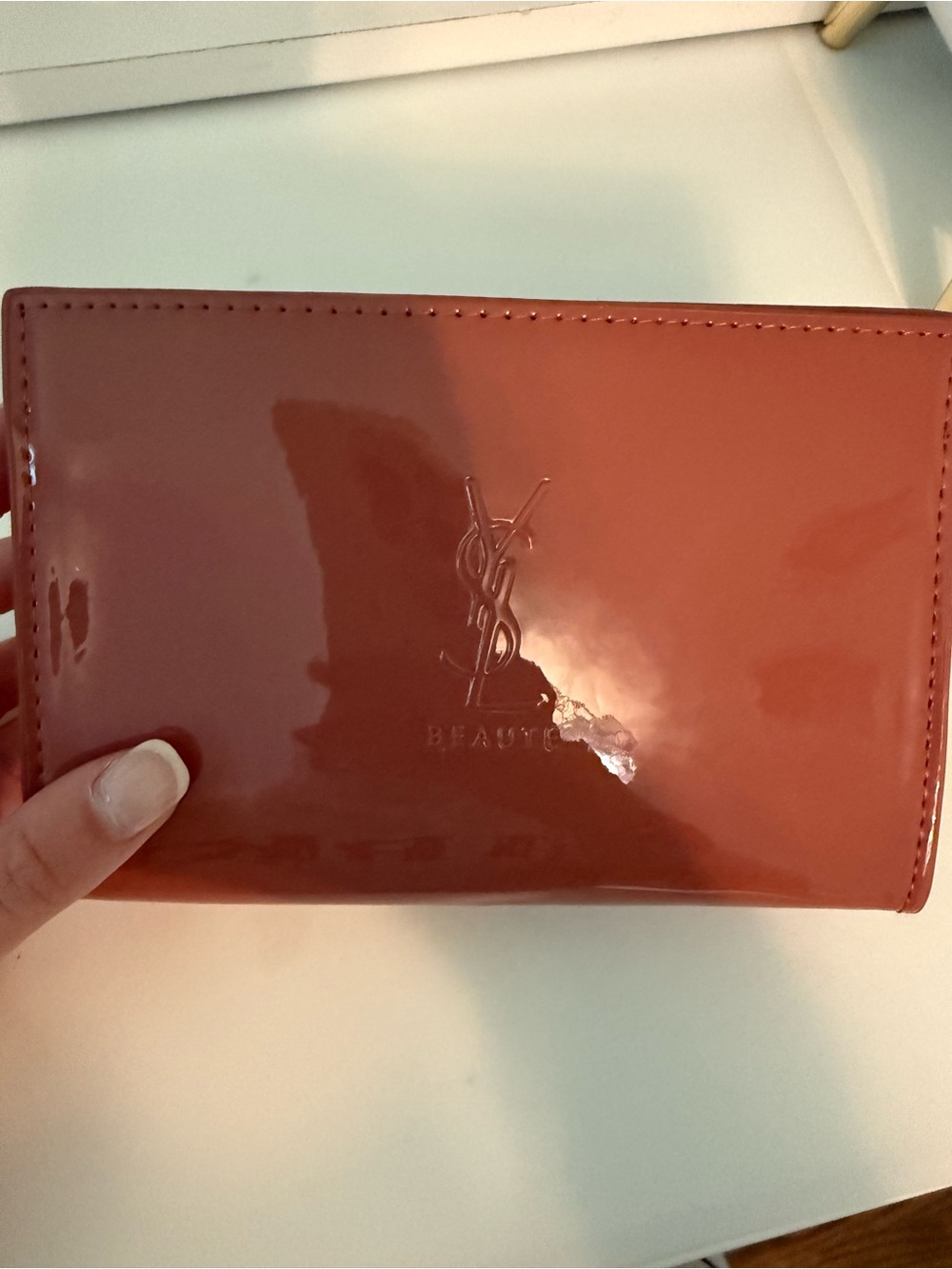Yves Saint Laurent Glossy Patent Leather Clutch in Burnt Orange